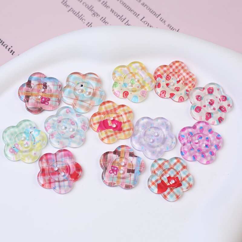New Transparent Printed Flower Petal Buttons, Jewelry Accessories, DIY Phone Case Patches, Clog Shoe and Sock Decorations