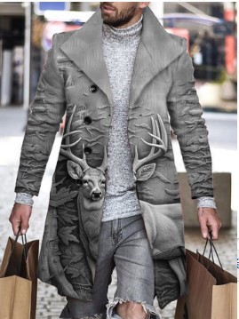 Comercio exterior transfronterizo 2024 otoño nuevo abrigo de lana de solapa impresa Venta caliente ropa de hombre de longitud media