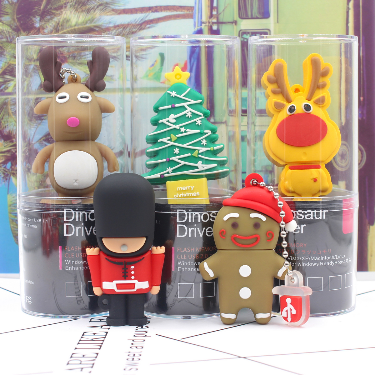圣诞老人U盘128G可爱立体公仔姜饼人麋鹿圣诞树情侣礼品优盘电脑