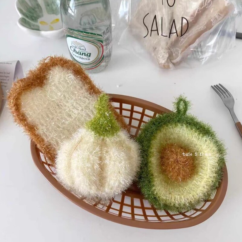 South Korea Garlic Kitchen Decontamination Cleaning Hand-woven Thickened Double-layer Bread Dishwashing Cloth Aocado Scrub
