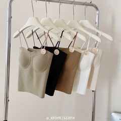 Waffle small fragrant style thin shoulder strap sling integrated half fixed cup can be worn outside and breathable inside vest 2201