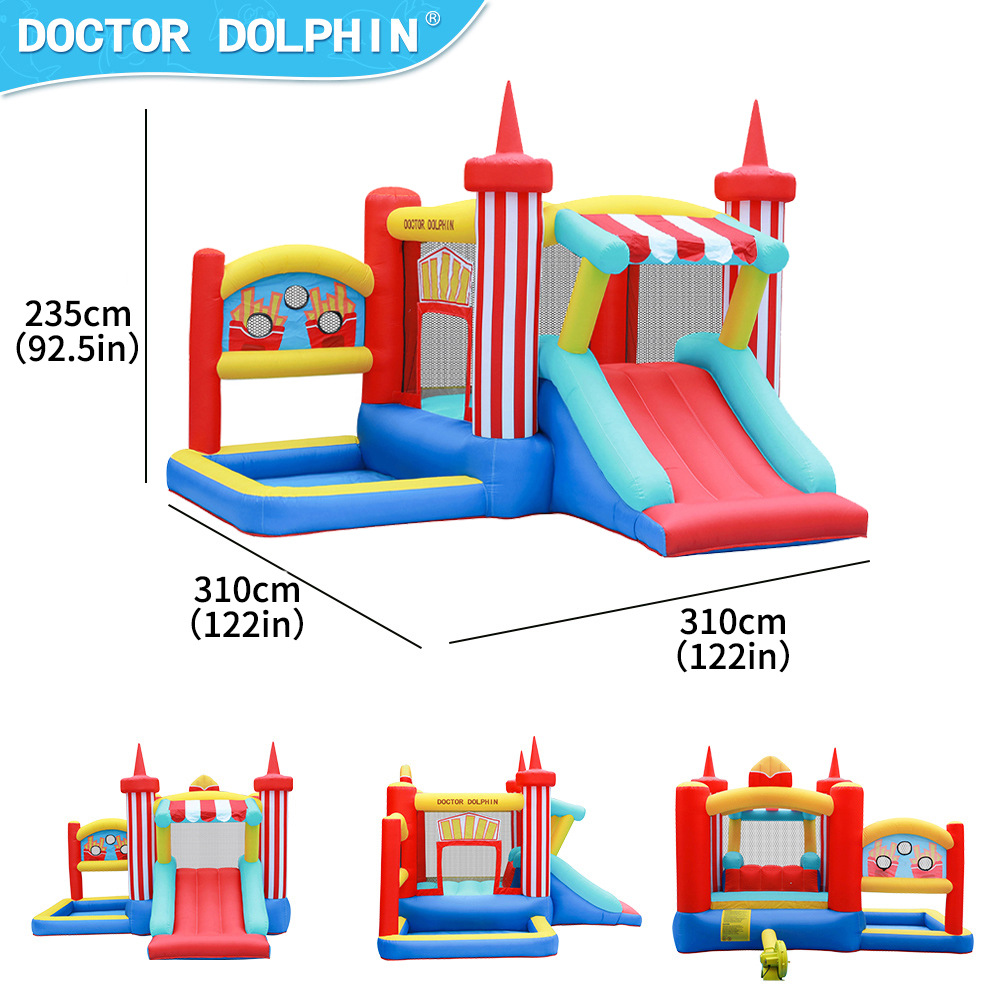 Castillo Inflable Infantil Doctor Dolphin, Tobogán, Trampolín, Combinado, Parque Infantil, Antideslizante, Combinado Inflable para Interiores