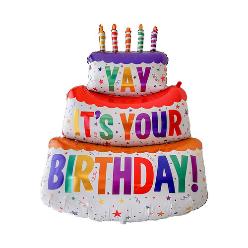 Children's three-layer colorful cake balloon aluminum film balloon baby birthday decoration scene layout photo scene props