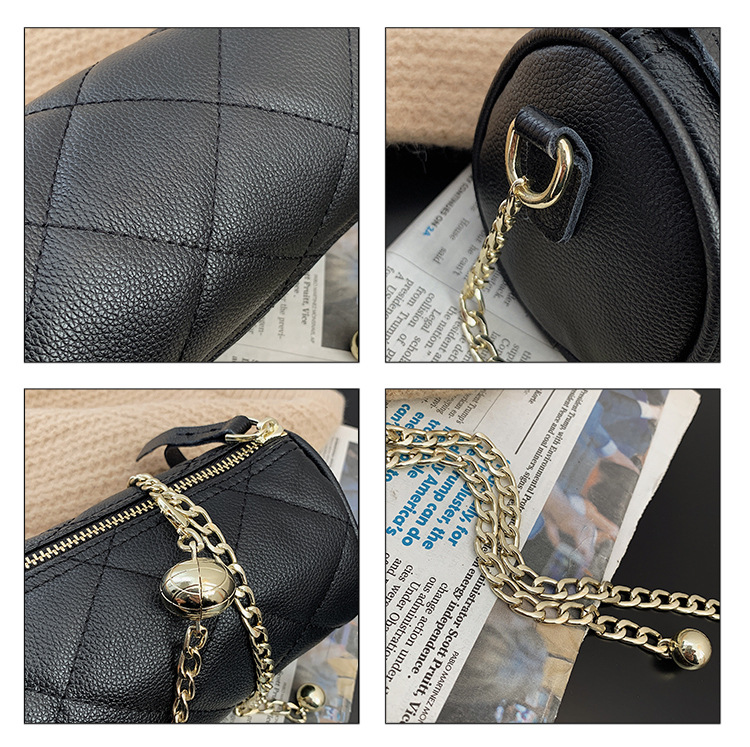 Mode Rindsleder Diamantkettentasche Leder Zylindertasche display picture 4