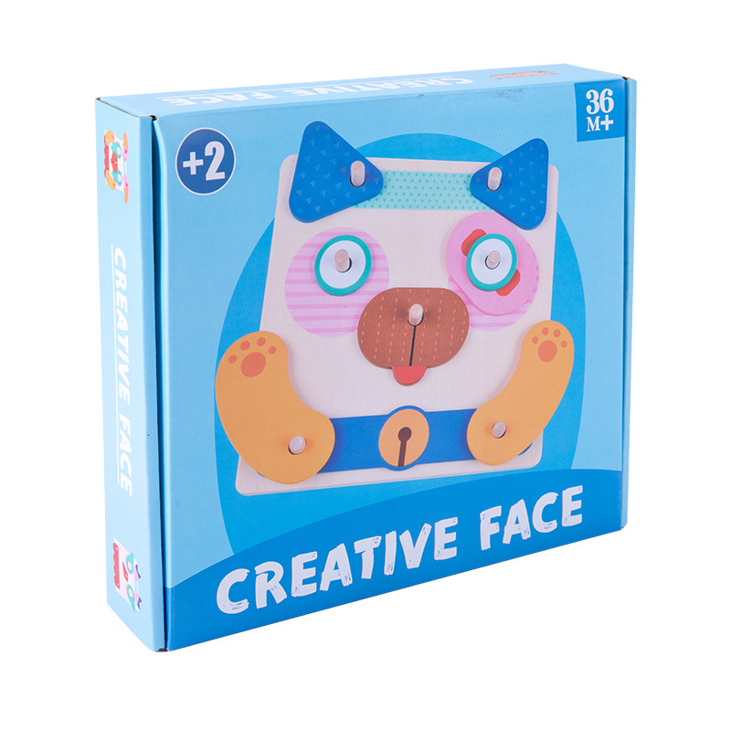 Educativo para niños diversión creativa cara cambiante expresión facial juego forma geométrica rompecabezas de Madera Juguetes de educación temprana