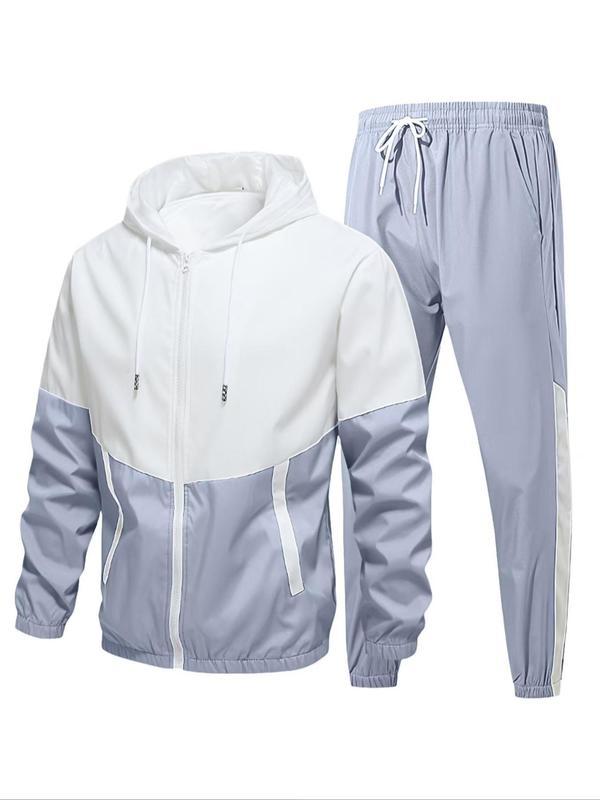 Men's Colorblock Zip Up Hooded Jacket & Pants Tracksuit Set|ru