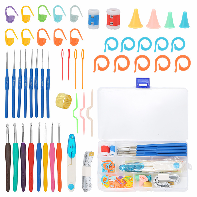 Venta caliente transfronteriza juego de ganchillo de mango suave herramienta de costura y tejido de bricolaje manual 16 juego de ganchillo antideslizante de una sola cabeza