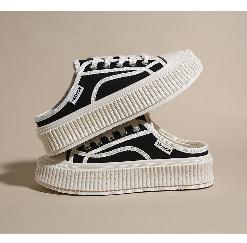 2024 verano nuevos zapatos de galleta ins moda versión coreana de todos los zapatos de lona de arrastre medio zapatos casuales de estudiante de suela gruesa_voghion.com