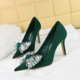 516-H9 Fashion Banquet High Heels Slim Heel Suede Shallow Mouth Rhinestone Bow Tie Single Shoe Women's Shoe