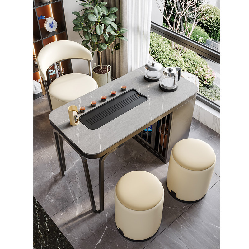 Light Luxury Rock Plate Tea Table Table Modern Simple Living Room Household Small Apartment suit Integrated Balcony Small Tea Table and Chair Combination
