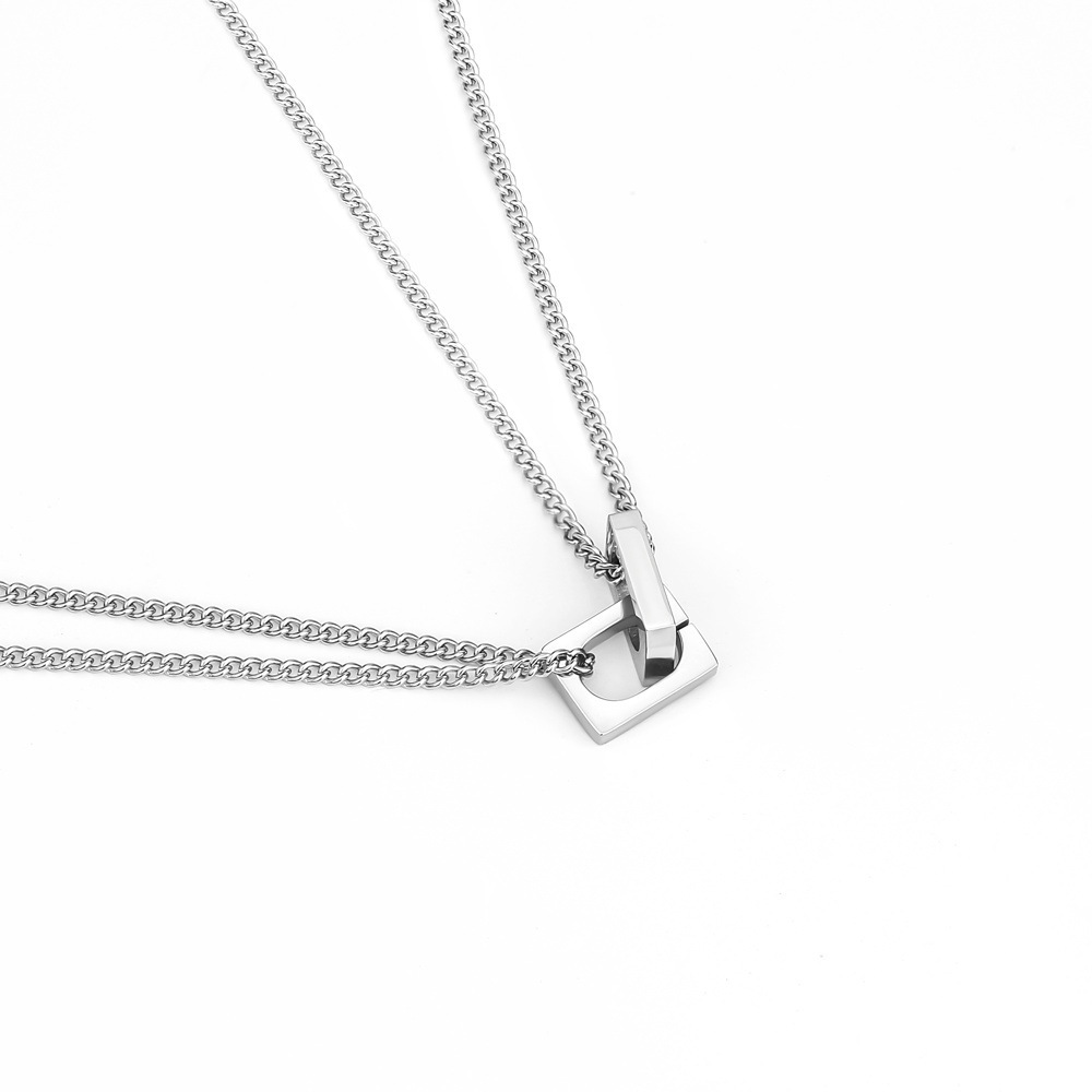 Collier double couche minimaliste en acier titane maillon_voghion.com