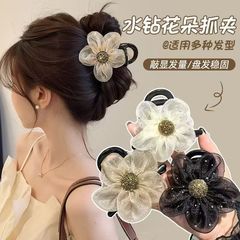 水钻波点网纱太阳花抓夹女2025新款高级感泡泡鲨鱼夹后脑勺发夹