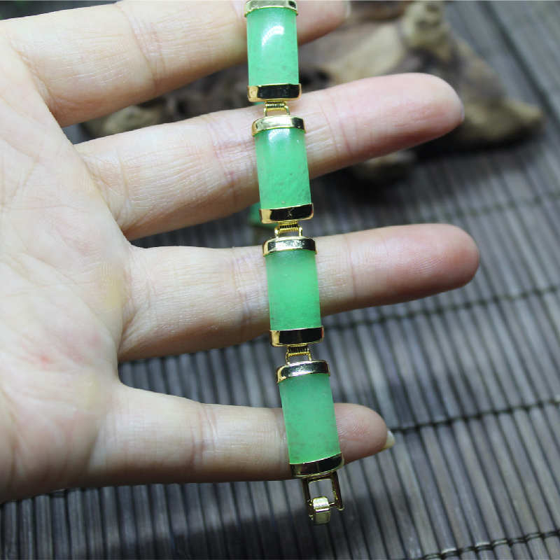 Malay jade bracelet wholesale grandmother green jade bracelet women's gold inlaid jade inlaid quartz rock jade fashion