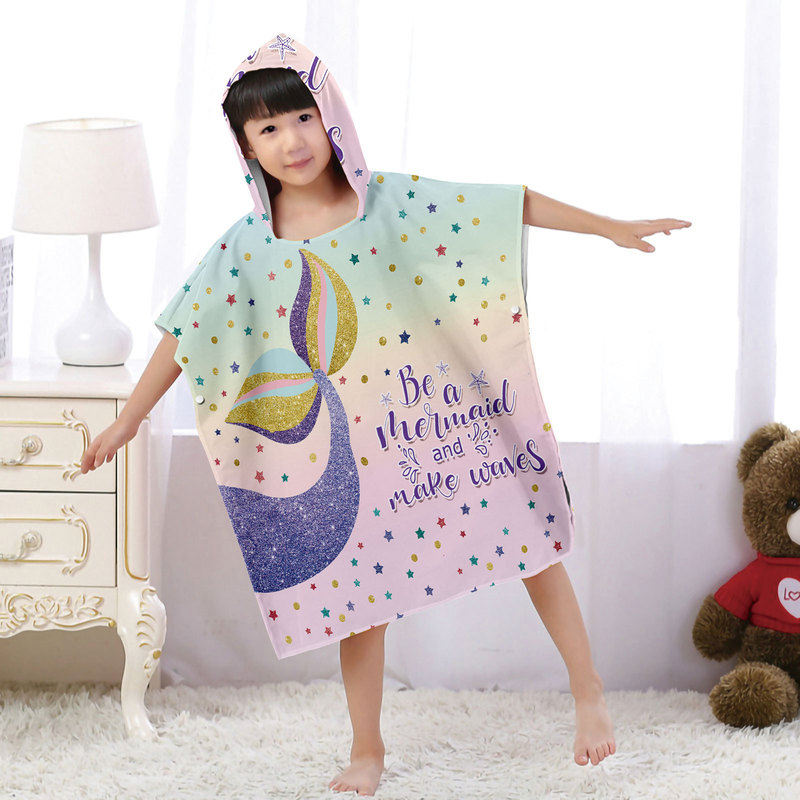 Mermaid Cape Beach Bathrobe Seaside Changing Bathrobe Surfing Suit Printed Hooded Bath Towel Dropshipping 7