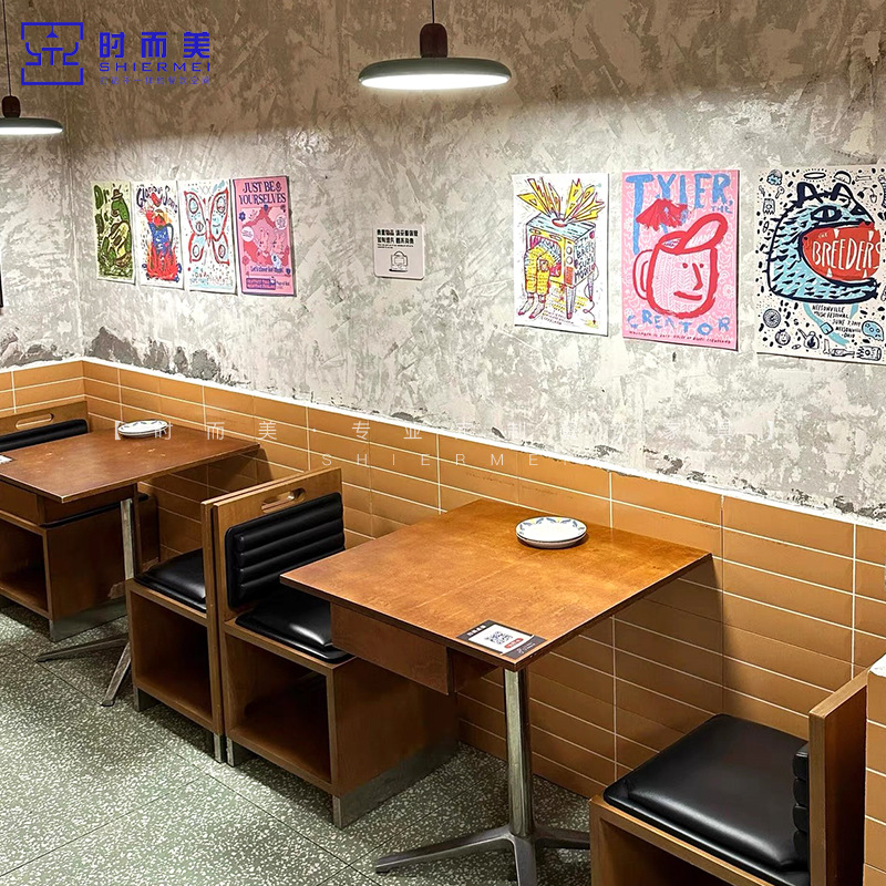 Korean Cuisine Western Restaurant Cafe Ocean Board Table and Chair Combination Popular Dessert Sugar Water Shop Wall Booth Sofa