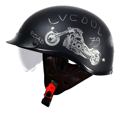 Helmet for Men and Women, Motosiklet kaskı (dəbilqə) - 112-matte-black-harley-with-lens-m