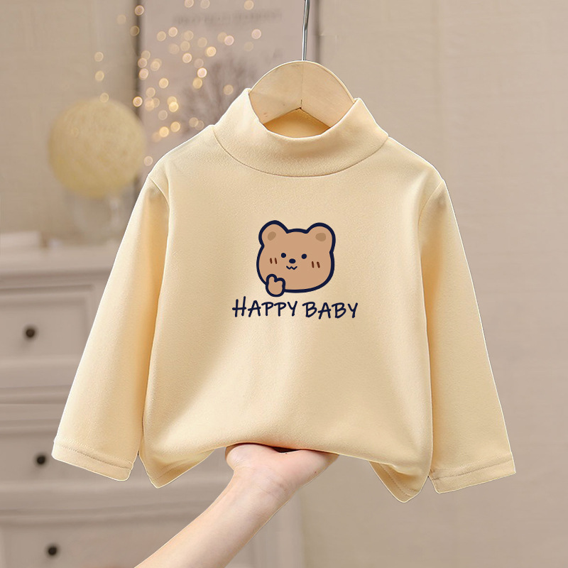 Ropa interior térmica de terciopelo de invierno para niños camiseta de otoño para niñas de una sola pieza superior para niños de cuello alto