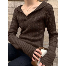 D 95362 V-neck Hooded Knit Sweater V ����ñ��֯���羳��