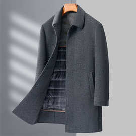 2025冬季新款羊毛大衣男可拆卸羽绒内胆加厚保暖羊毛呢长款大衣男