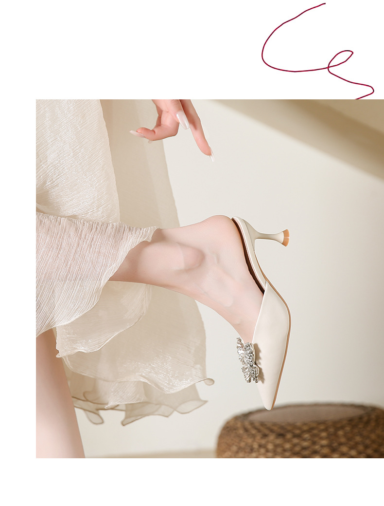 2023 Summer New Pointed Toe Stiletto Sandals Women's Shoes Rhinestone Baotou slippers high-heeled women's sandals and slippers half drag_voghion.com