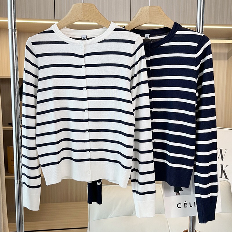 2026 New Modal Cotton Round Neck Striped Knit Sweater Basic Women's Design Air Conditioning Shirt Top 476975 2026 New Modal Cotton Round Neck Striped Knit Sweater Basic Women's Design Air Conditioning Shirt Top 476975