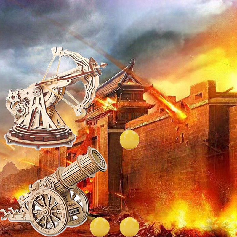 Cross-Border 3D Adult Wooden Puzzle Toy DIY Arrow Launcher Rotatable Turret Cannon Wholesale