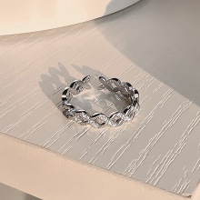 振新S925银闪钻几何戒指女小众设计轻奢指环高级感食指戒子开口戒