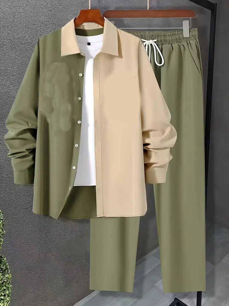 Comercio exterior europeo y americano Amazon 2024 tendencia de moda casual costura camisa de manga larga pantalones traje MB12 ML4