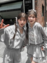 年早秋春秋新款套装灰色芭蕾运动风外套卫衣连帽新款学生女装