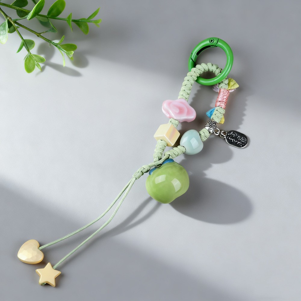 Jingdezhen cerámica hecha a mano colgante de cadena de teléfono móvil pareja llavero de dibujos animados frutas hojas de fresa colgar joyas