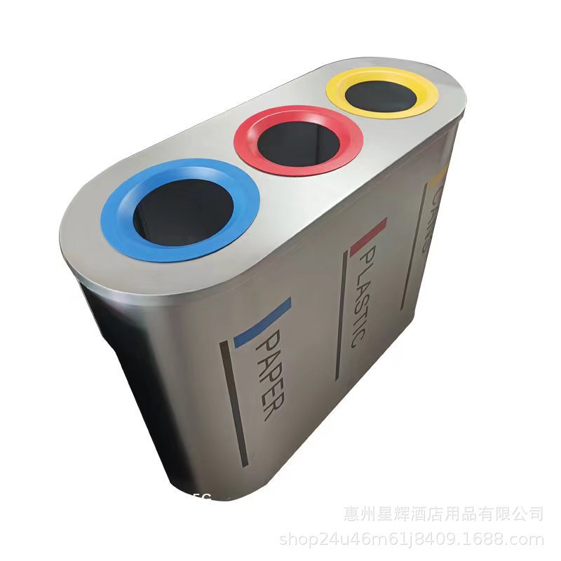 Outdoor Park Subway Stainless Steel Three-Compartment Classification Trash Can