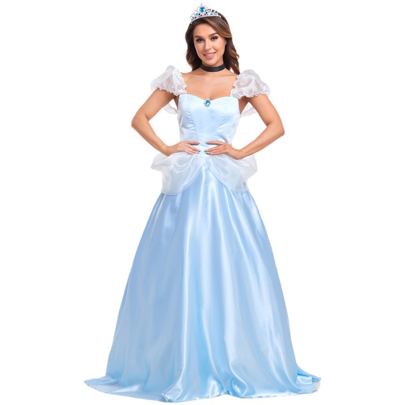 Halloween costume adult princess dress cosplay game uniform blue fairy tale character ball gown dress