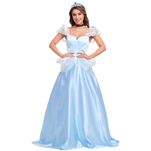 Halloween costume adult princess dress cosplay game uniform blue fairy tale character ball gown dress