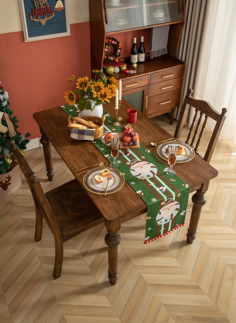 Christmas Jacquard Table Runner Polyester Cotton Decorative Flag_voghion.com