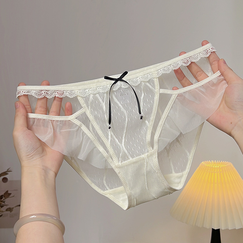 Japanese-Style Lace Panties for Women, Soft, Breathable, Skin-Friendly, Sexy, Fashionable, Bowknot, High-Cut, Stretchy Women's Briefs