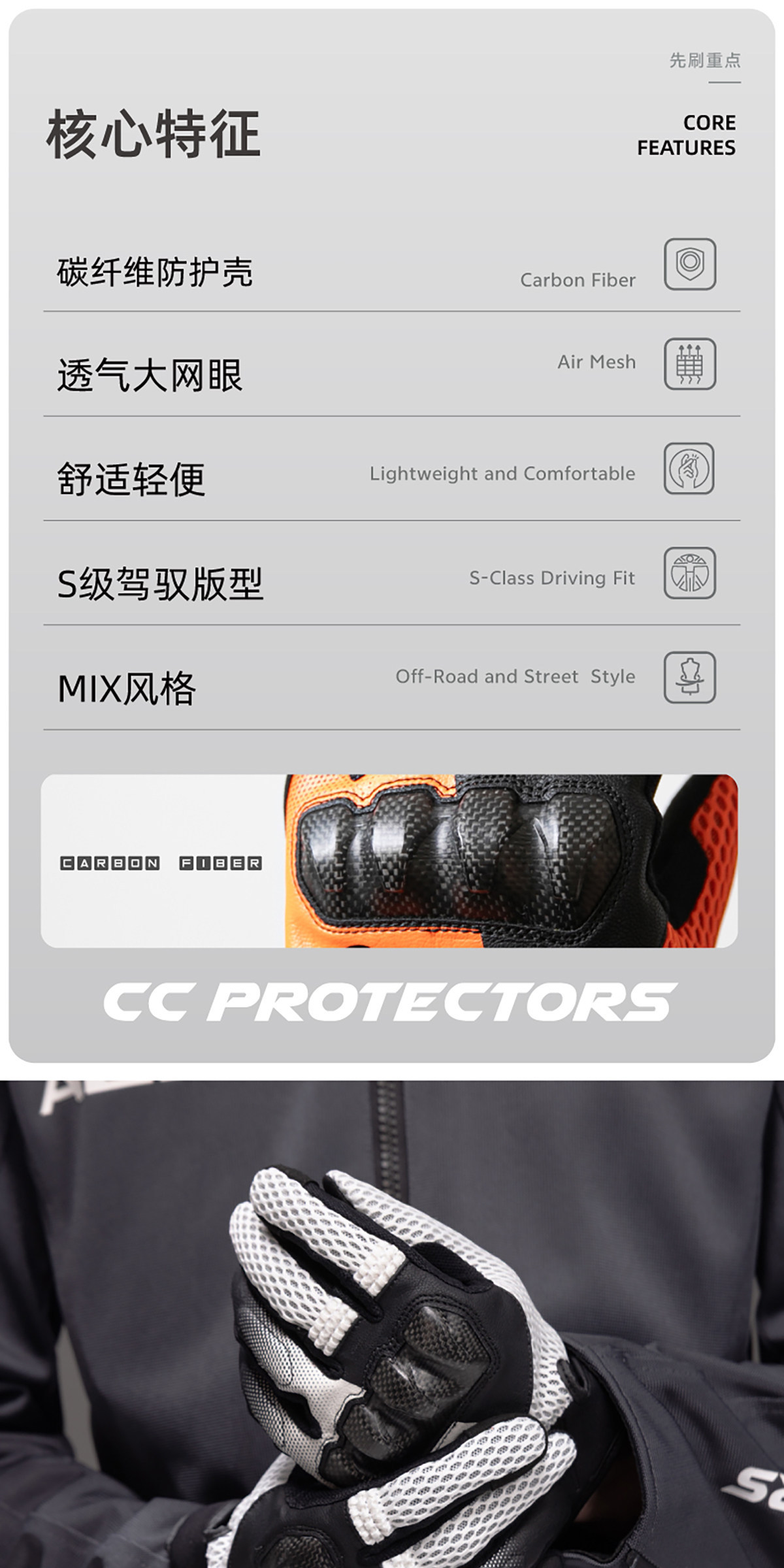 Cc Triceratops Carbon Fiber Motorcycle Riding Gloves Summer Mesh Breathable Touch Screen Anti-Fall Motorcycle Racing Gloves for Men and Women