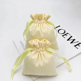 Fresh and Simple Yellow Corduroy Drawstring Pocket Storage Bag for Small Items and Daily Necessities