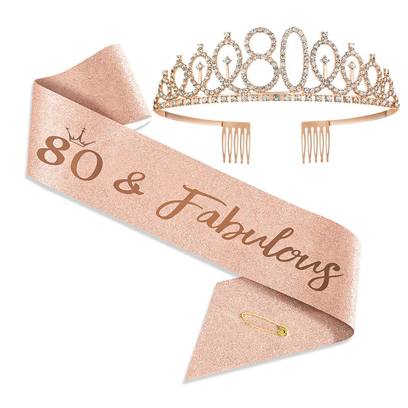 Набор корона и лента ко дню рождения, тиара с розовым золотом и лента, размеры 2–100 (варианты возраста)