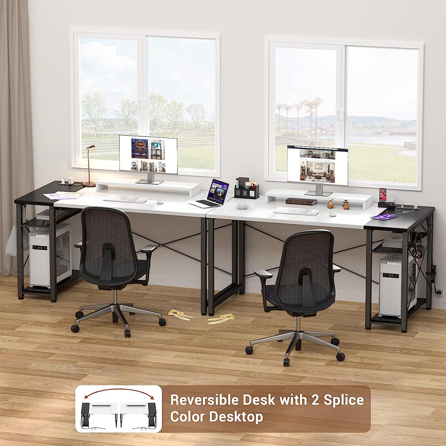 跨境专供家用电脑桌钢木结构可拼接办公桌带插座学习桌简约书桌