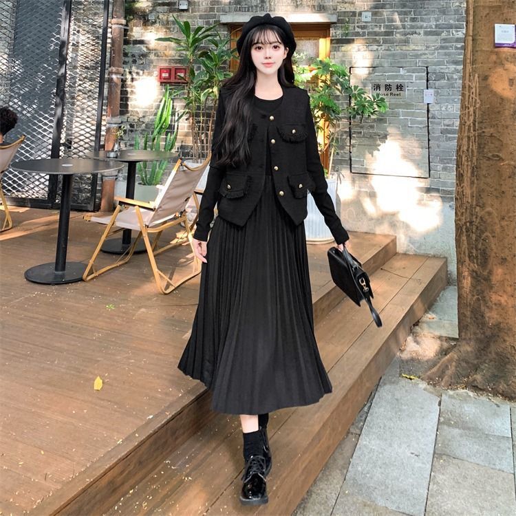 2025新款高领长袖两件套套装气质女神范显瘦休闲感法式马甲|undefined