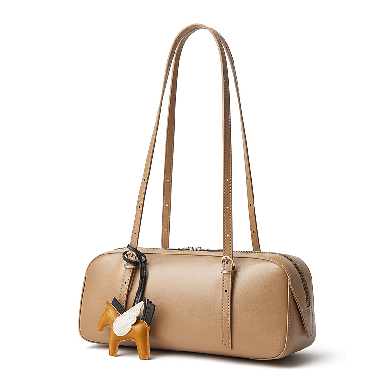 Genuine Leather Underarm Bag Retro Bowling Bag For Women Versatile Niche Vegetable-Tanned Top Grain Cowhide Handbag - Thumbnail 6