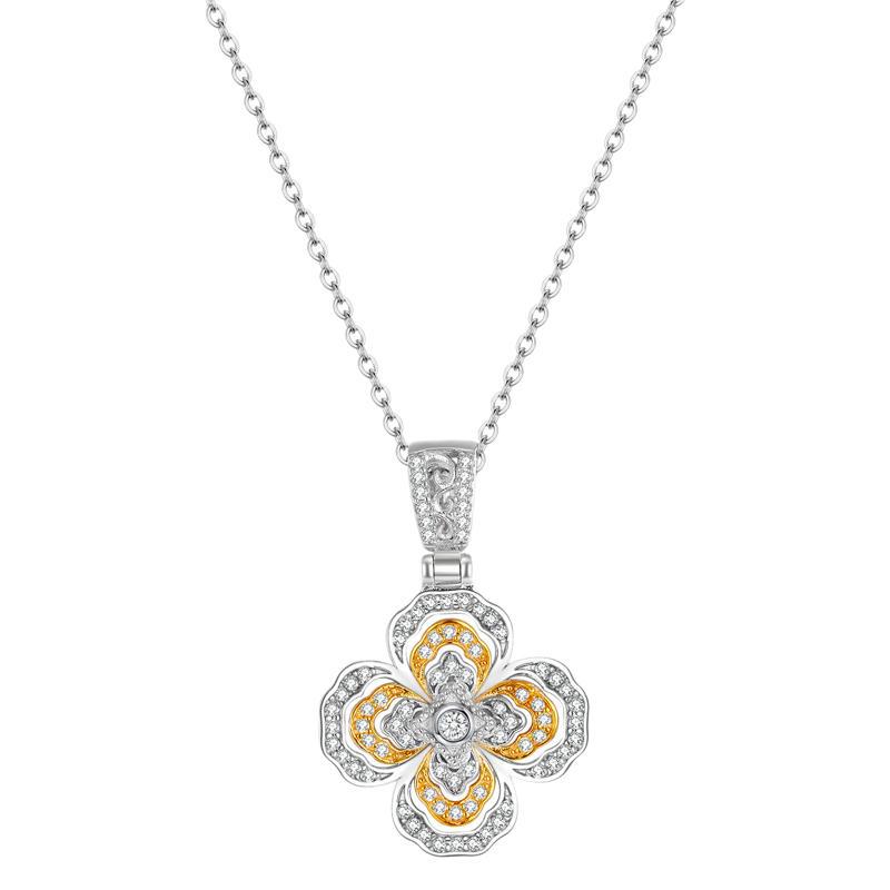 S Silver Inlaid Moissanite Four-Leaf Clover Color-Gradient Women's Pendant Necklace Full Diamond Flower Jewelry Autumn_voghion.com