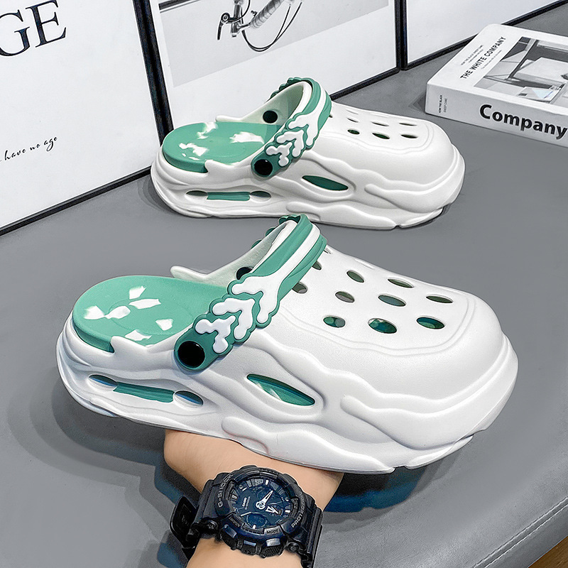 メンズ夏用クロックス、滑り止め、防臭つま先スリッパ、カップル厚底、身長アップメンズスポーツビーチサンダル|undefined