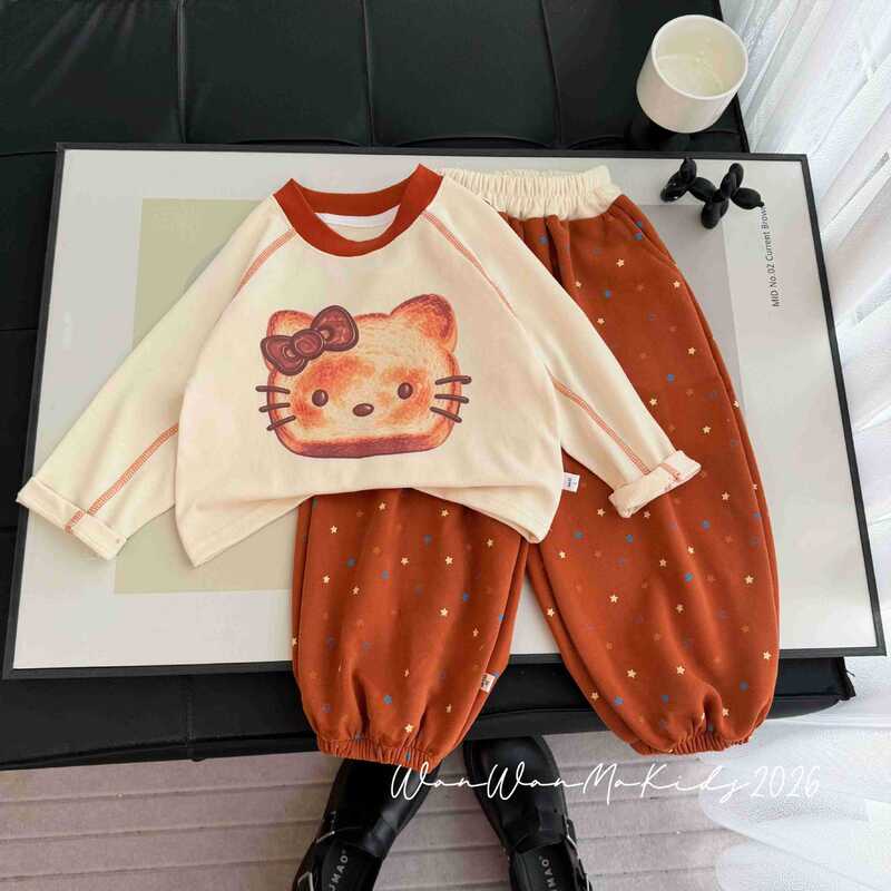 Children's cotton sweatshirt set, girls' top and T-shirt, star-patterned sweatpants, two-piece outfit, casual printed clothing for little girls Children's cotton sweatshirt set, girls' top and T-shirt, star-patterned sweatpants, two-piece outfit, casual printed clothing for little girls