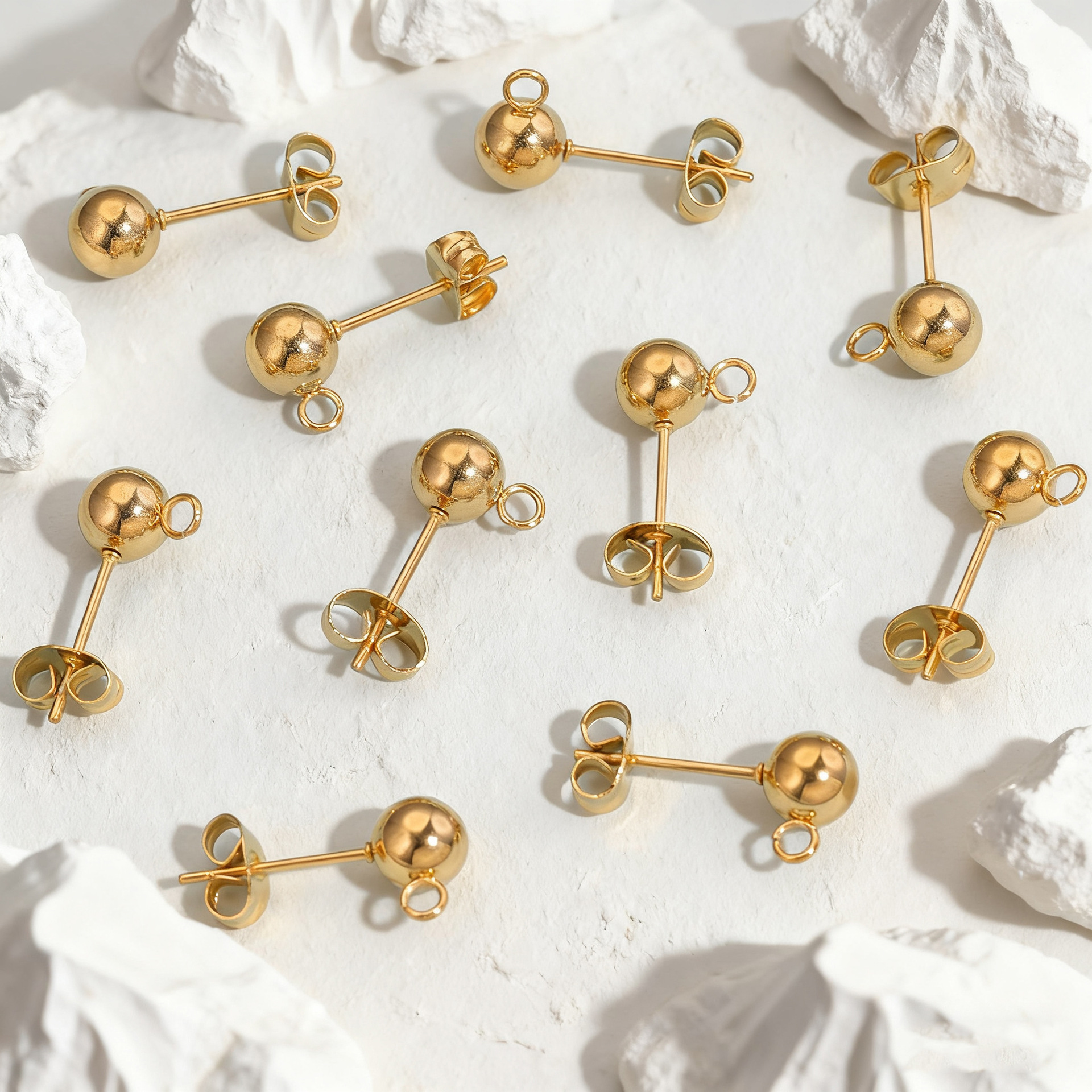 Aguja de soldadura de cuentas de acero inoxidable con pendientes de oído colgantes pequeños espárragos DIY oído 18K oro hecho a mano joyería accesorios anti-alergia