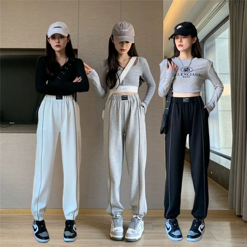 Белые спортивные штаны для женщин, весна-осень 2025, новые свободные спортивные брюки-джоггеры, прямые повседневные шаровары для пар.