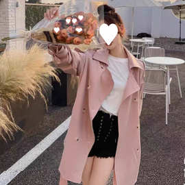 粉色西装领风衣女春秋2024新款小个子法式甜美奶甜系少女短款外套