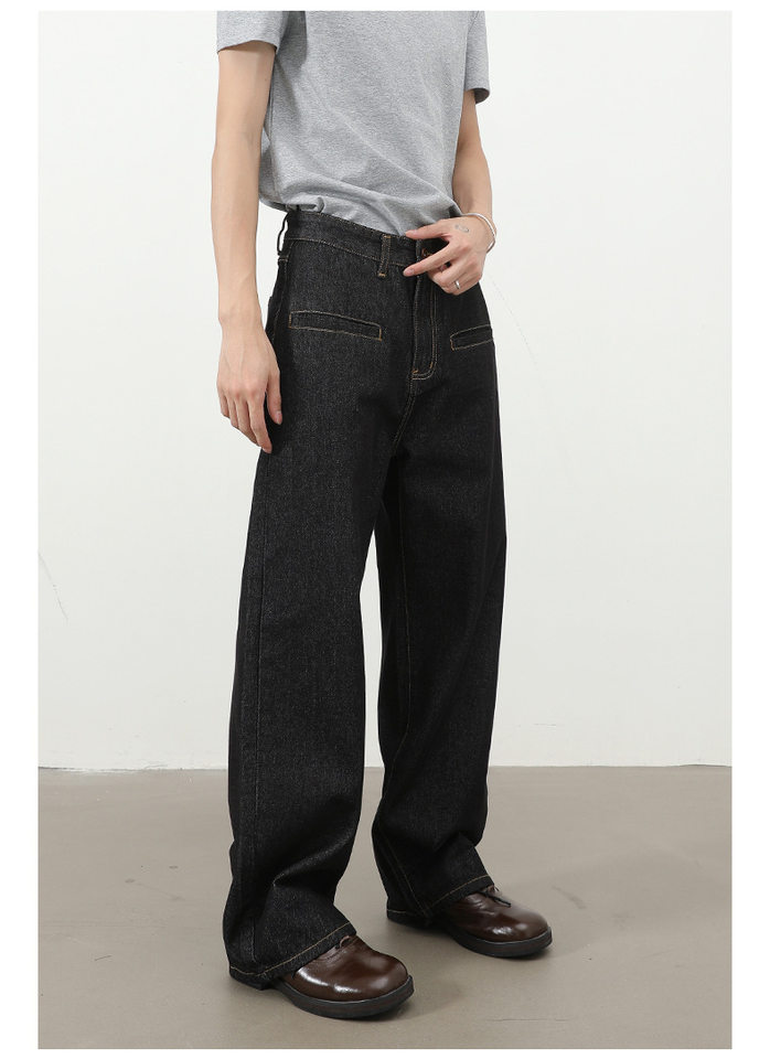 Quần jean nam ống rộng dáng suông có túi kiểu Hàn Quốc — Denim đen, màu xanh denim chi tiết 11