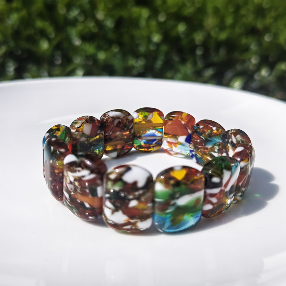 40g Weight Stretch Adjustable Clasp Closure Type Bracelets Classification glass Chain Material Handmade Chain Chain Type 1 Piece Quantity Daily Occasion glass Material Geometric Pattern All Seasons Season Women's Gender Simple Style Style Simple Style Geometric Glass Handmade Chain Stretch Adjustable Beaded Bracelets Wholesale 14