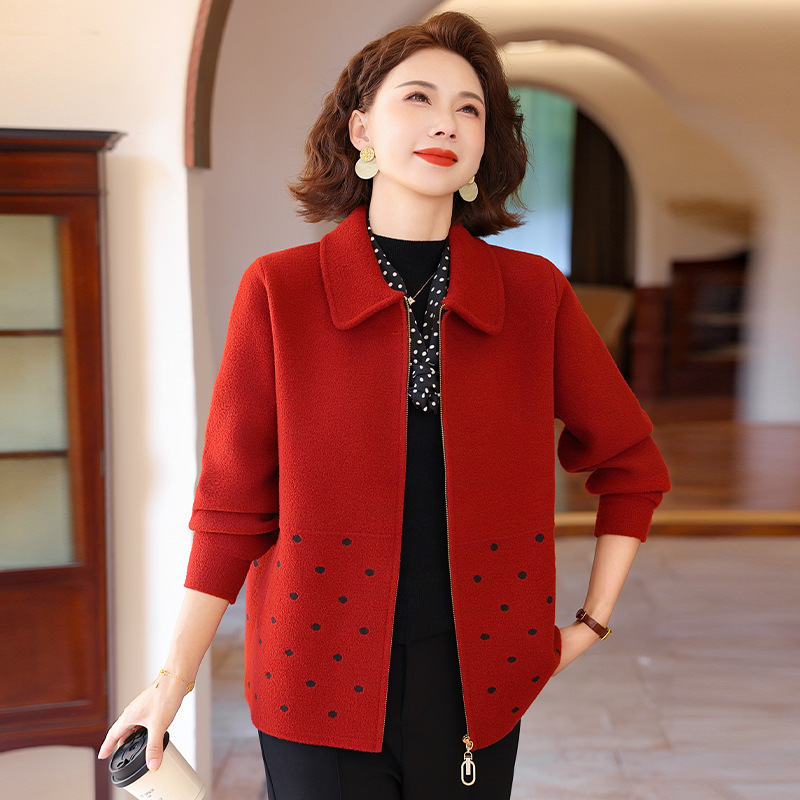 中年妈妈秋冬装针织开衫夹克翻领上衣2025新款洋气中老年女装外套|undefined